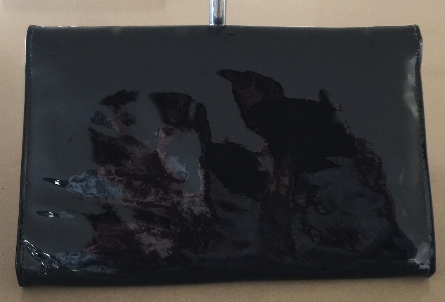 GOLD CREST Shoulder Bag Black Patent Vinyl Envelope Clutch Handbag Retro 1970's