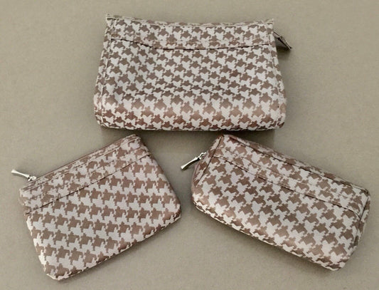 SERRA Makeup Bags Taupe & Bronze Herringbone Pouch 3 Piece Set NEW