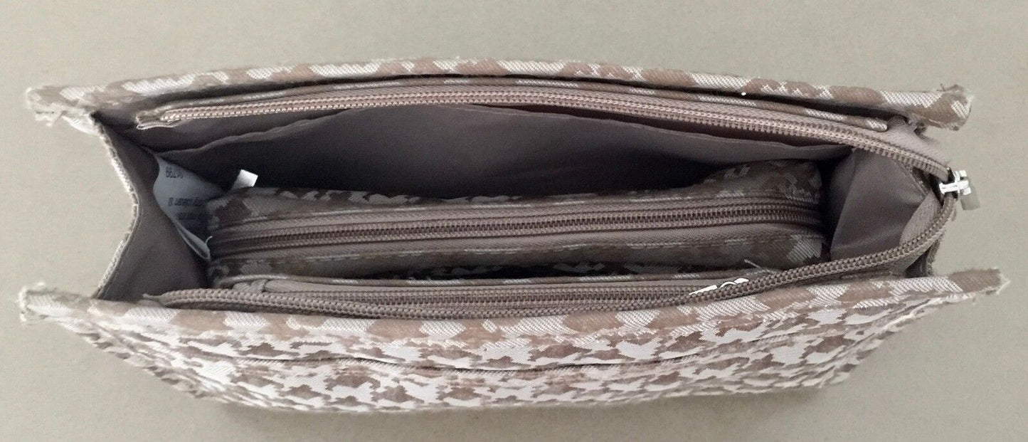 SERRA Makeup Bags Taupe & Bronze Herringbone Pouch 3 Piece Set NEW