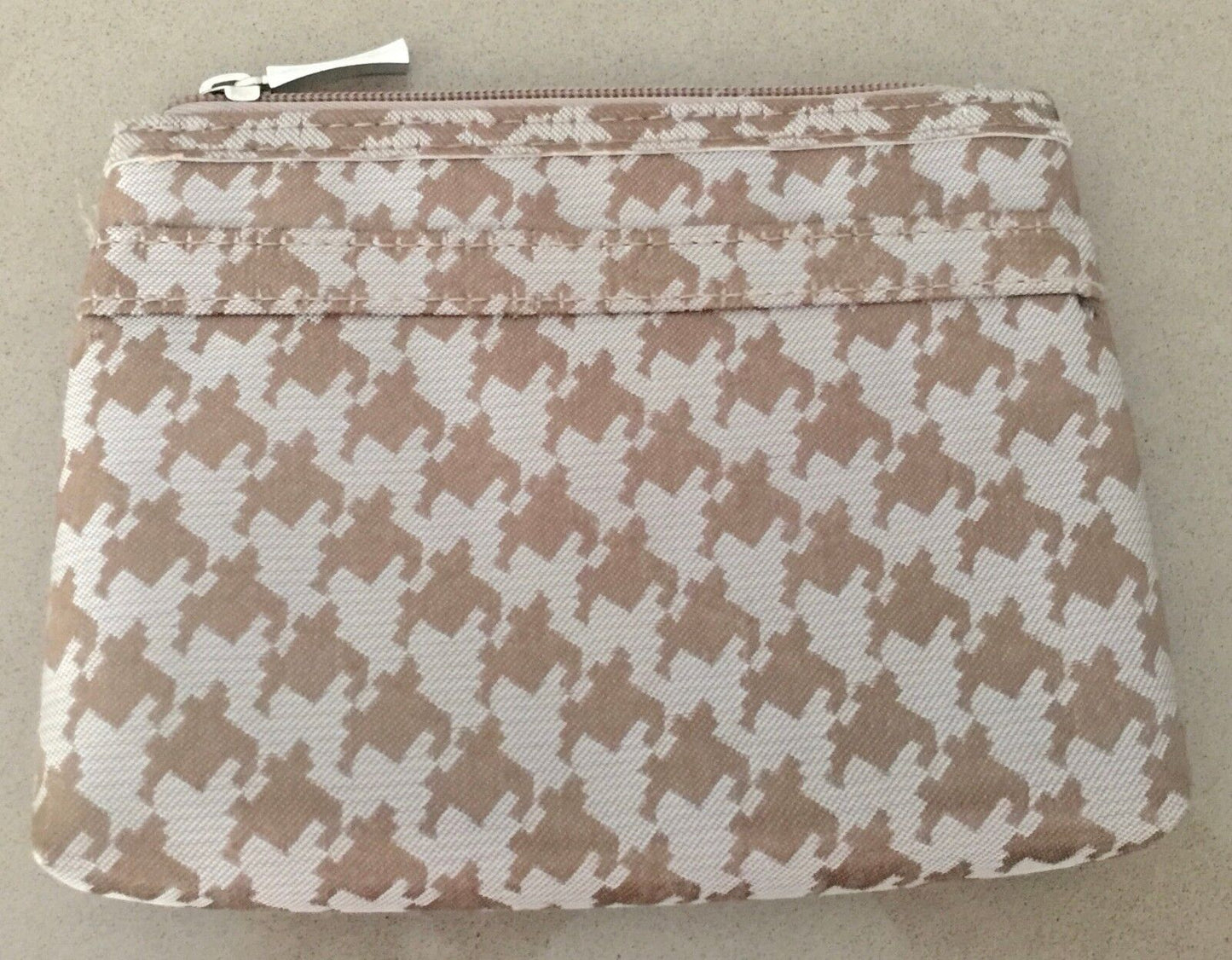 SERRA Makeup Bags Taupe & Bronze Herringbone Pouch 3 Piece Set NEW