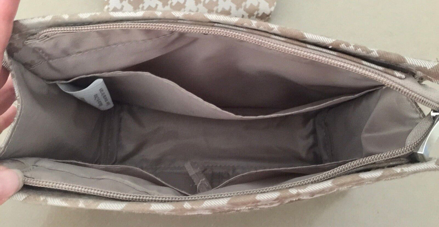 SERRA Makeup Bags Taupe & Bronze Herringbone Pouch 3 Piece Set NEW