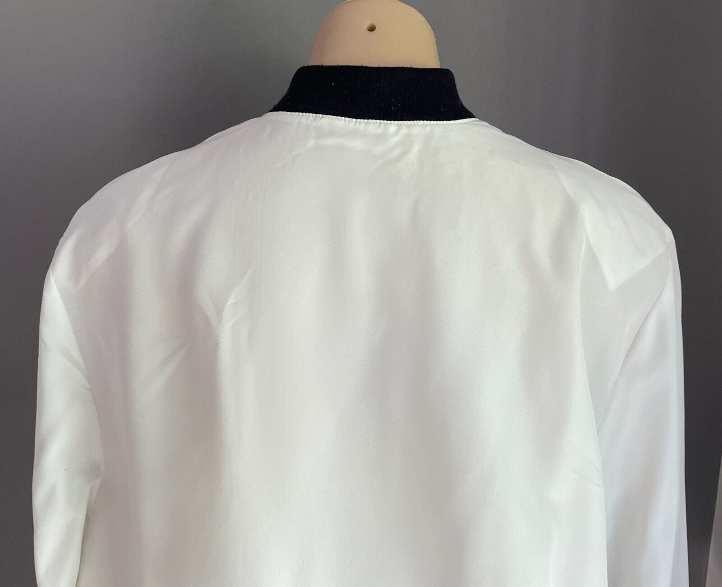Vintage  Jacket White Black Ribbed Trim Gold Button Front Polyester Size 18 NOS