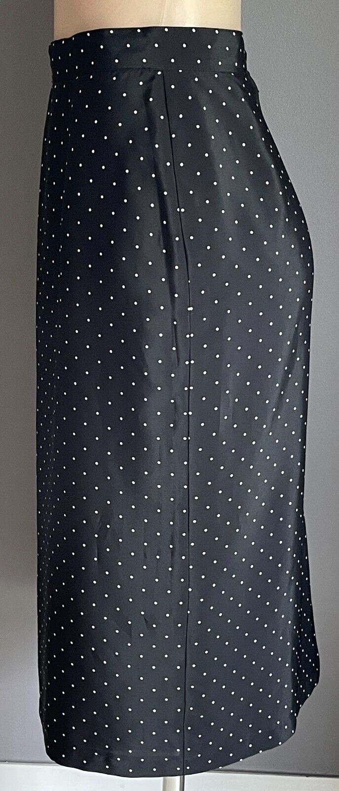 Vintage Skirt Black & White Polka Dot Straight Midi Length Back Flounce Size 18