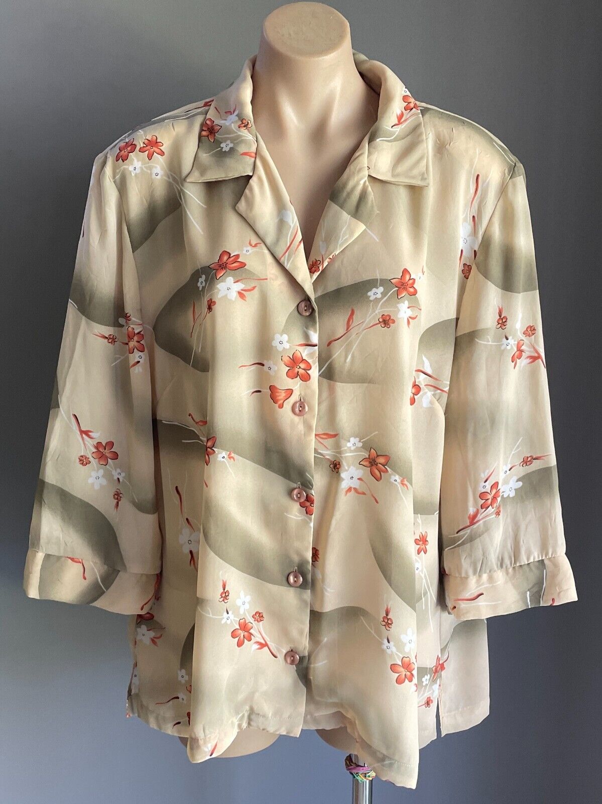 DRESS COMPANY by STITCHES Over Shirt Beige Khaki White Red Floral Size 18 NOS