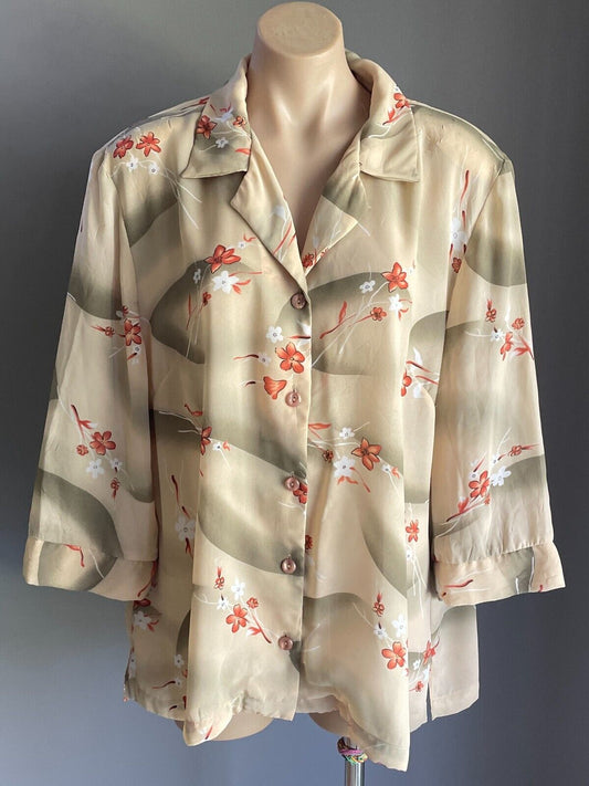 DRESS COMPANY by STITCHES Over Shirt Beige Khaki White Red Floral Size 18 NOS