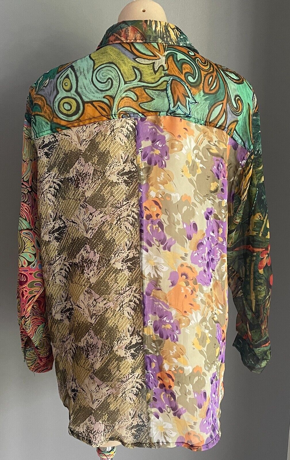 Bright Indonesia Rayon Semi Sheer Blouse Shirt Long Sleeve Beaded Size 18 NEW