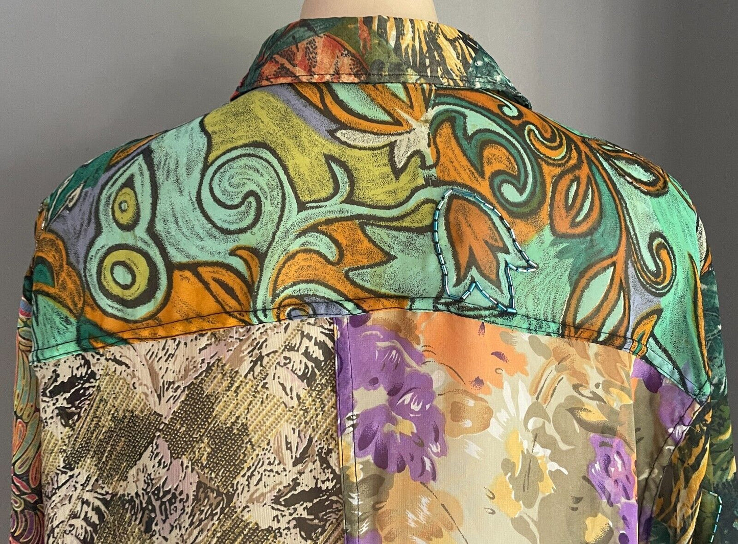 Bright Indonesia Rayon Semi Sheer Blouse Shirt Long Sleeve Beaded Size 18 NEW