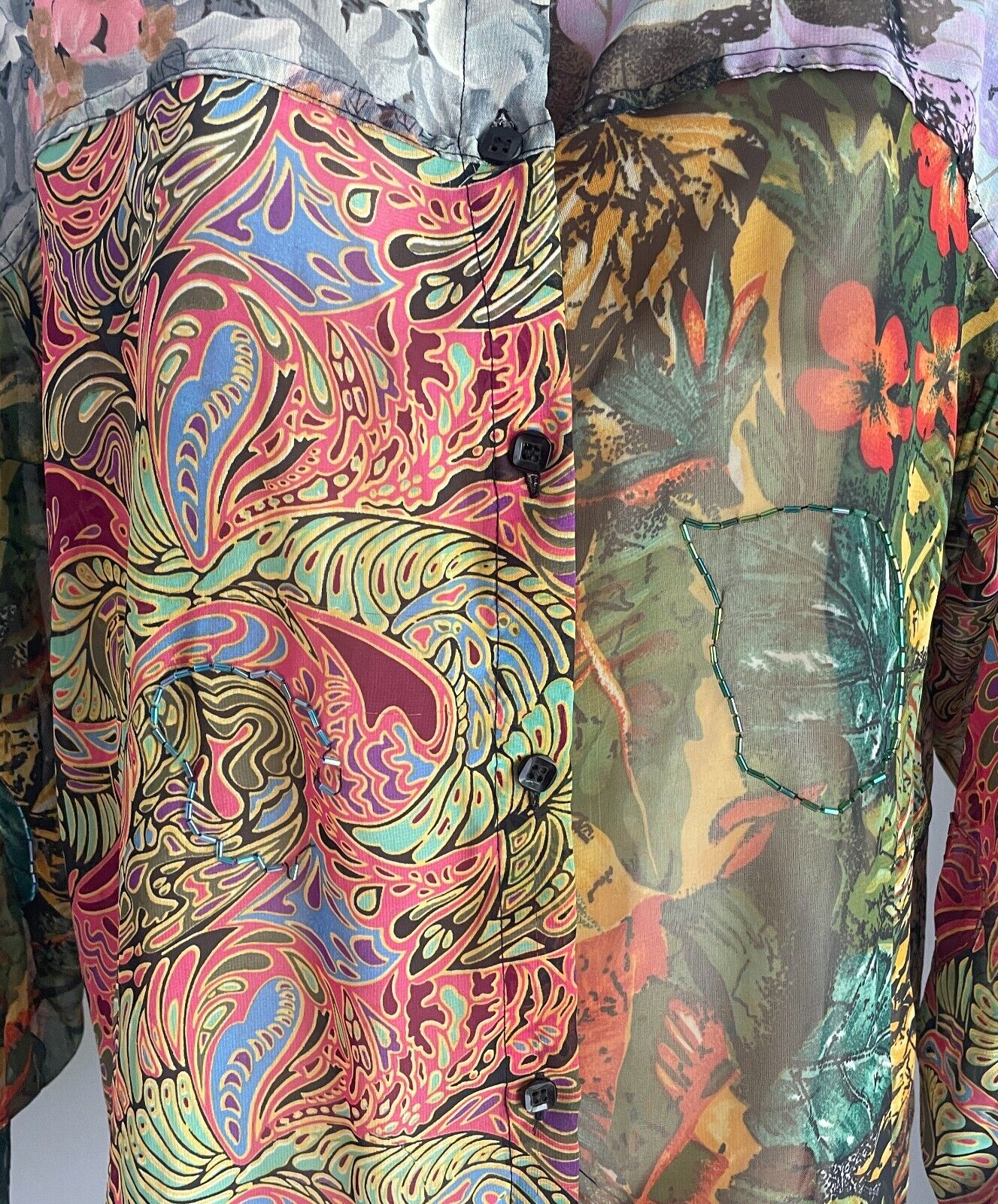 Bright Indonesia Rayon Semi Sheer Blouse Shirt Long Sleeve Beaded Size 18 NEW