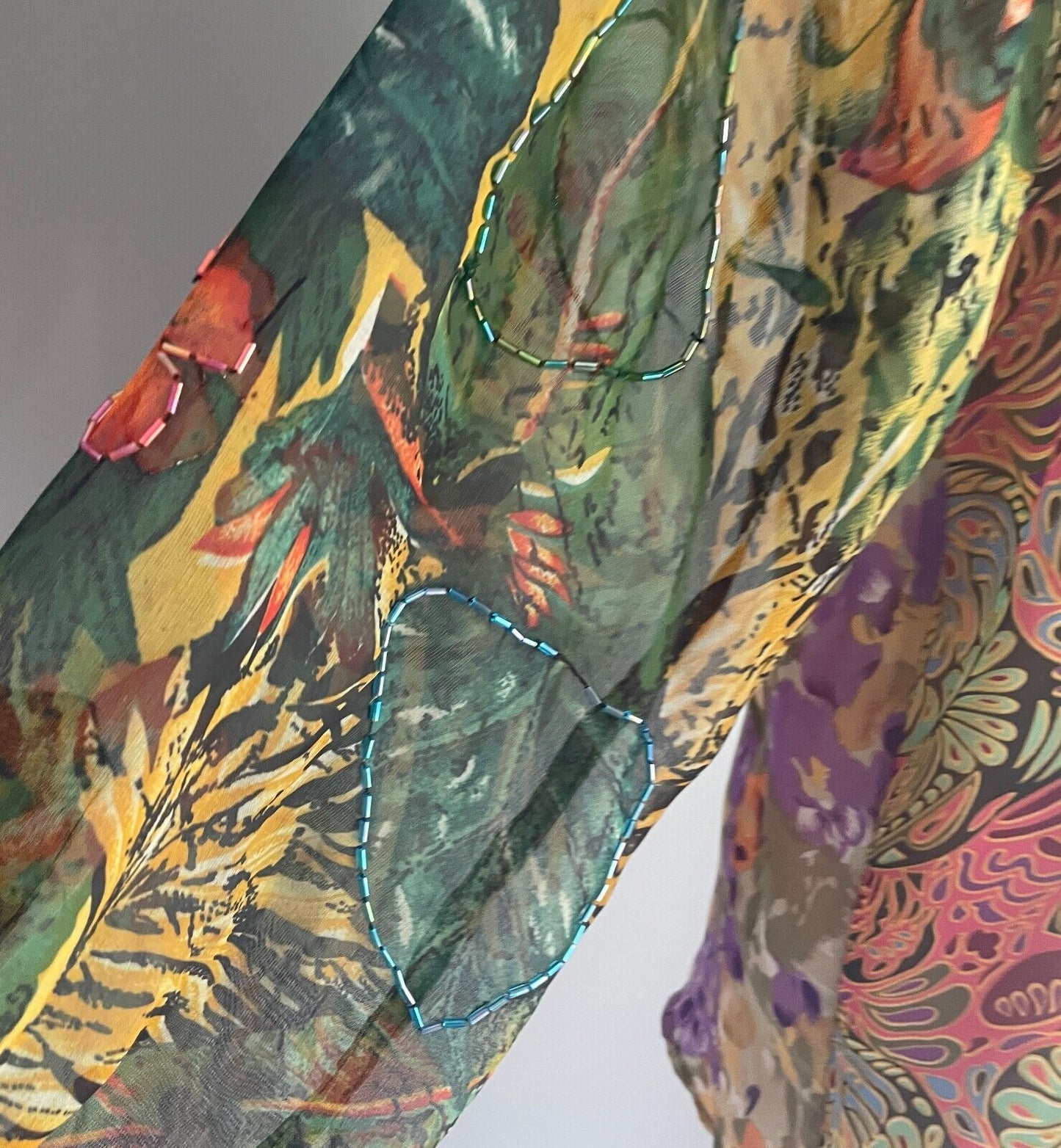 Bright Indonesia Rayon Semi Sheer Blouse Shirt Long Sleeve Beaded Size 18 NEW