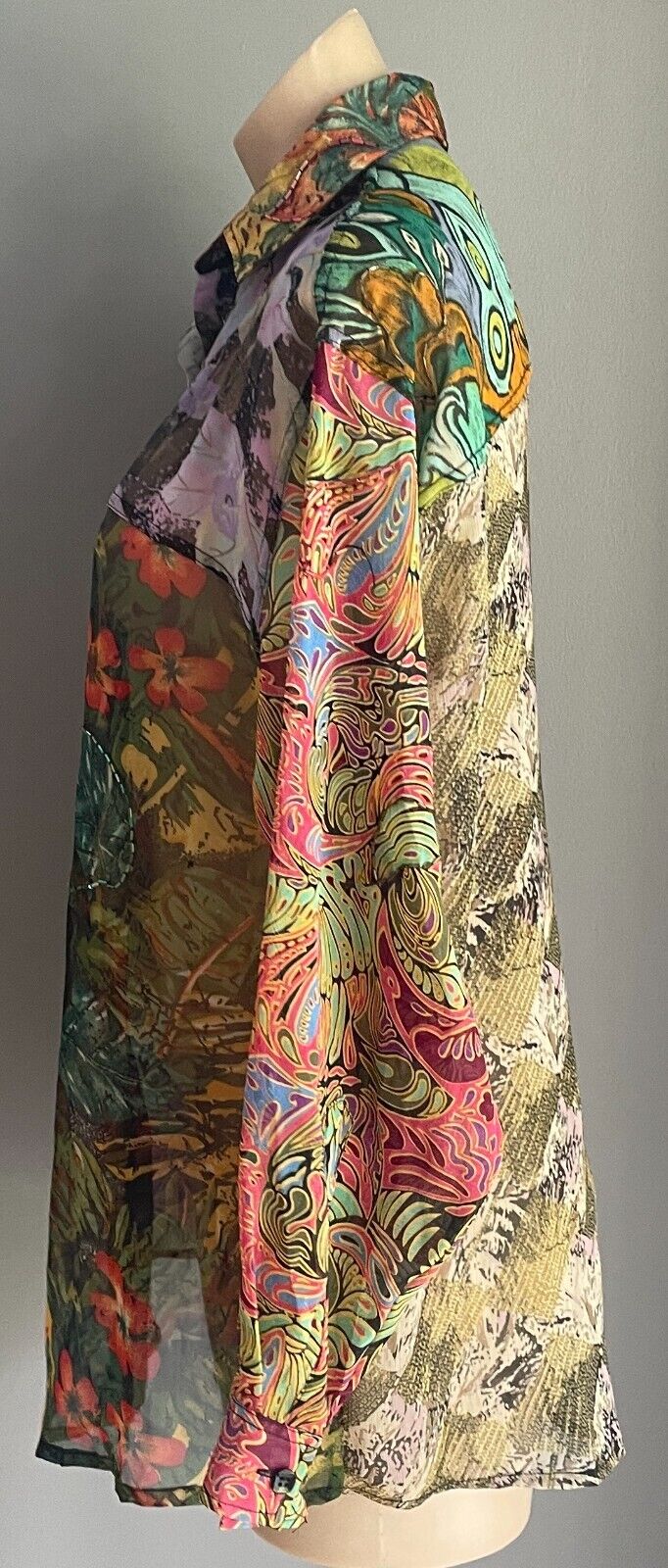 Bright Indonesia Rayon Semi Sheer Blouse Shirt Long Sleeve Beaded Size 18 NEW