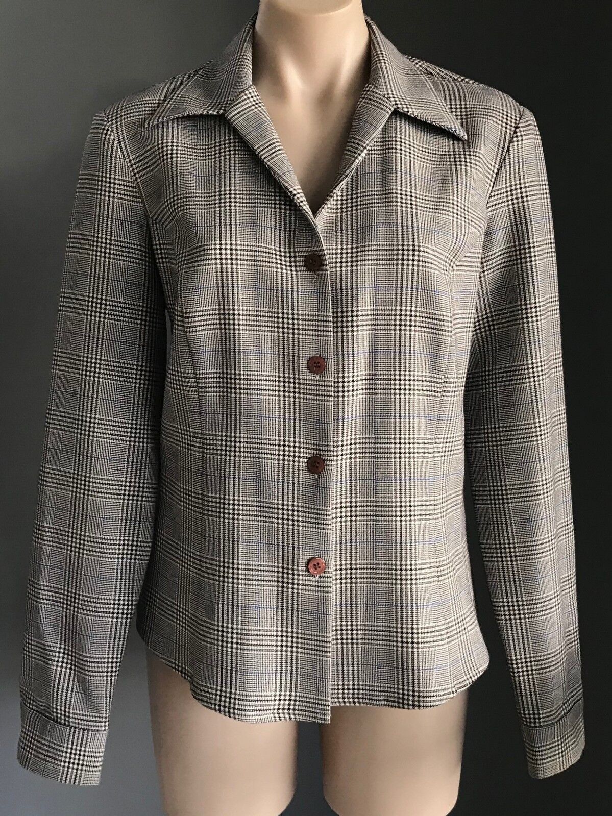 GUESS JEANS USA Jacket Brown Plaid Long Sleeve Shirt Ladies Size L 14 Vintage