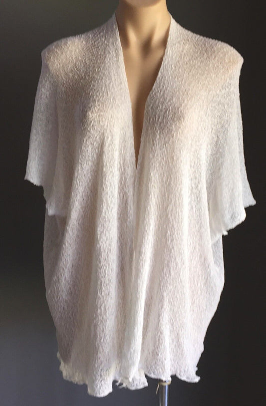 Light Knit Jacket White Open Stitch DRAPE Cardigan Short Sleeve Cocoon Sz 8 - 14