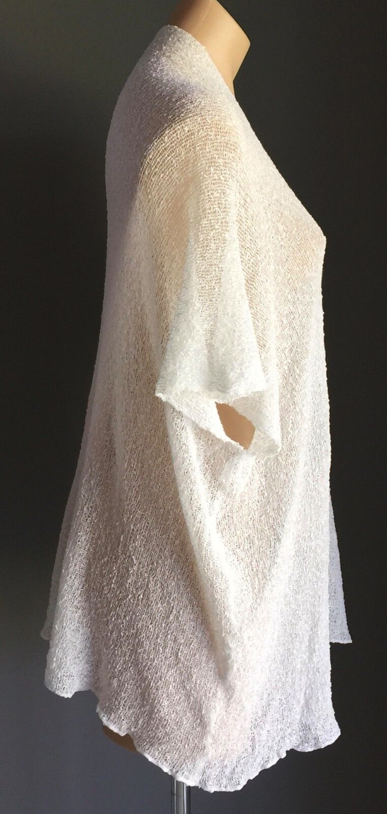 Light Knit Jacket White Open Stitch DRAPE Cardigan Short Sleeve Cocoon Sz 8 - 14