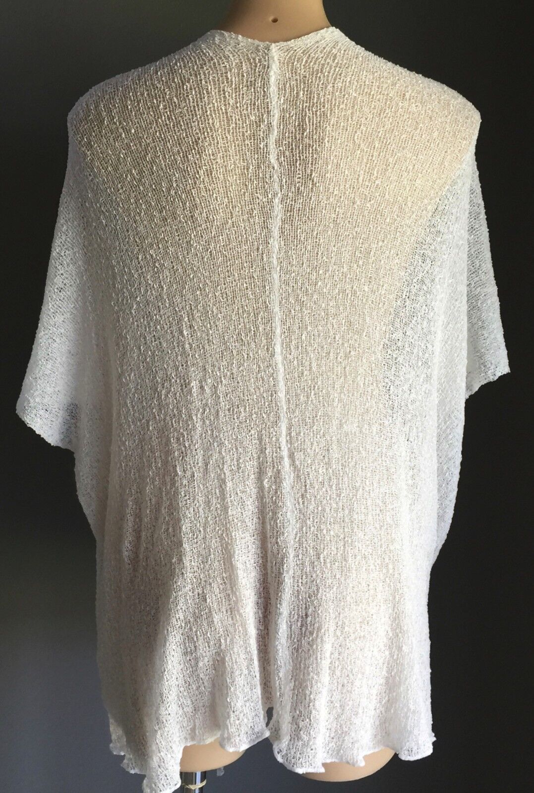 Light Knit Jacket White Open Stitch DRAPE Cardigan Short Sleeve Cocoon Sz 8 - 14