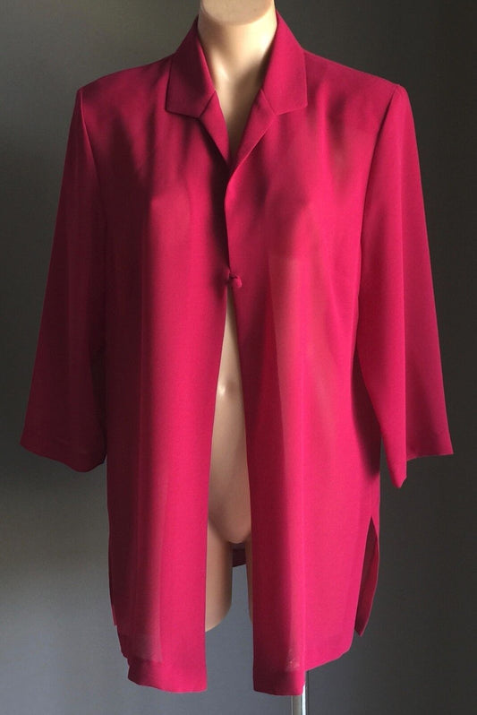 OVER SHIRT Open Top Jacket Cerise Sheer 3/4 Sleeve Ladies Size 14 16 Classic