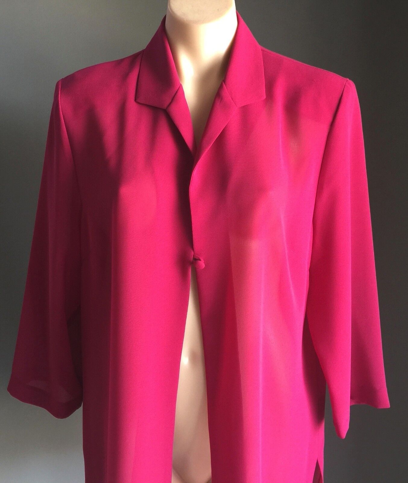 OVER SHIRT Open Top Jacket Cerise Sheer 3/4 Sleeve Ladies Size 14 16 Classic