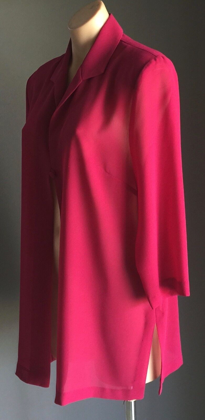 OVER SHIRT Open Top Jacket Cerise Sheer 3/4 Sleeve Ladies Size 14 16 Classic