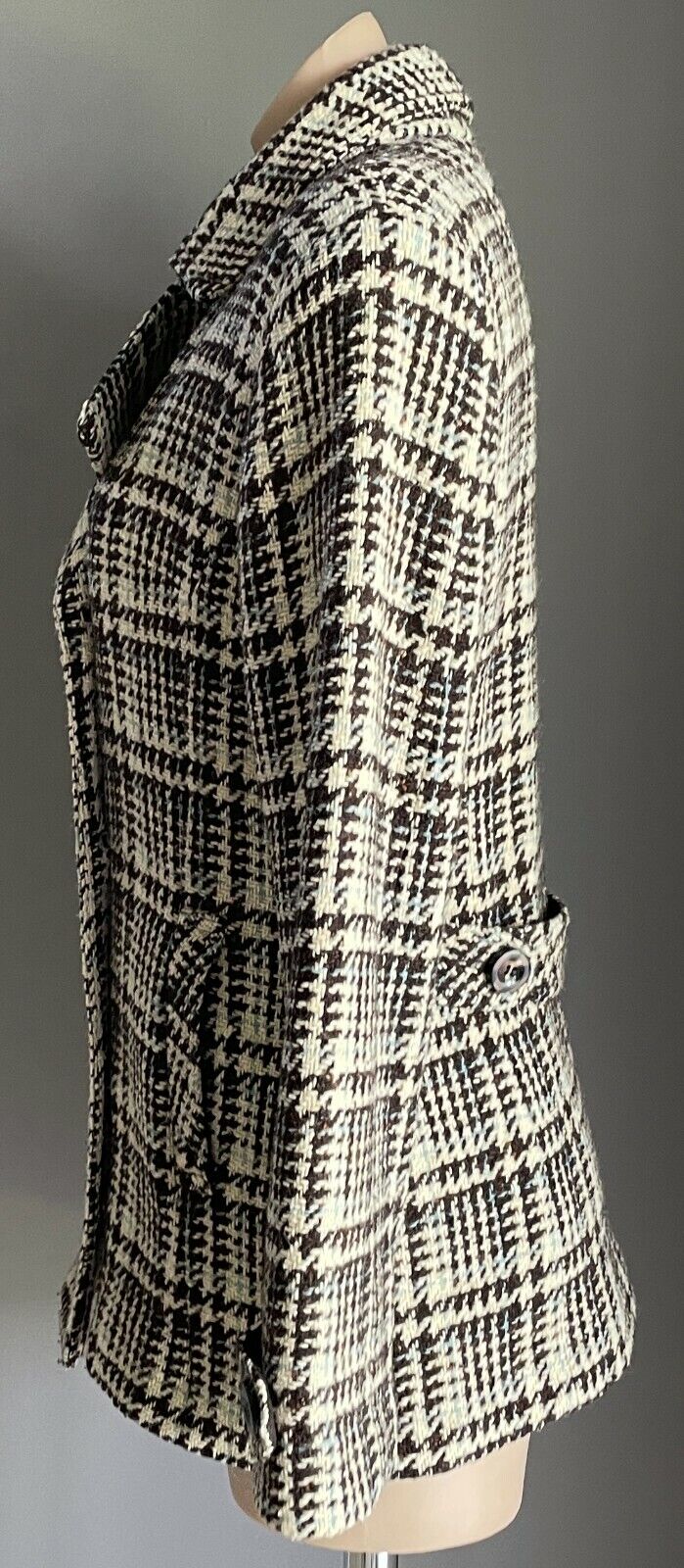 TOMMY HILFIGER Jacket Double Breasted Brown Blue Cream Plaid Wool Mix Sz L AU 14