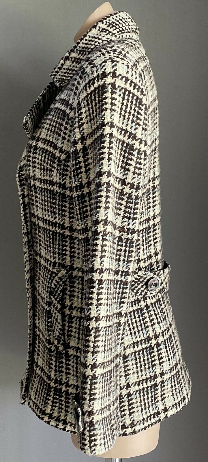 TOMMY HILFIGER Jacket Double Breasted Brown Blue Cream Plaid Wool Mix Sz L AU 14