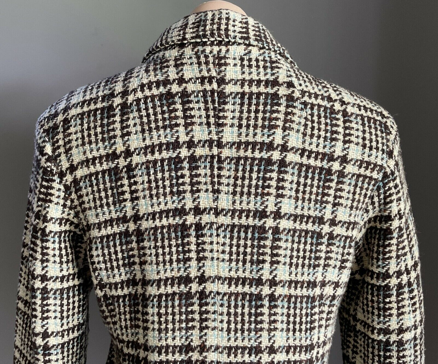 TOMMY HILFIGER Jacket Double Breasted Brown Blue Cream Plaid Wool Mix Sz L AU 14