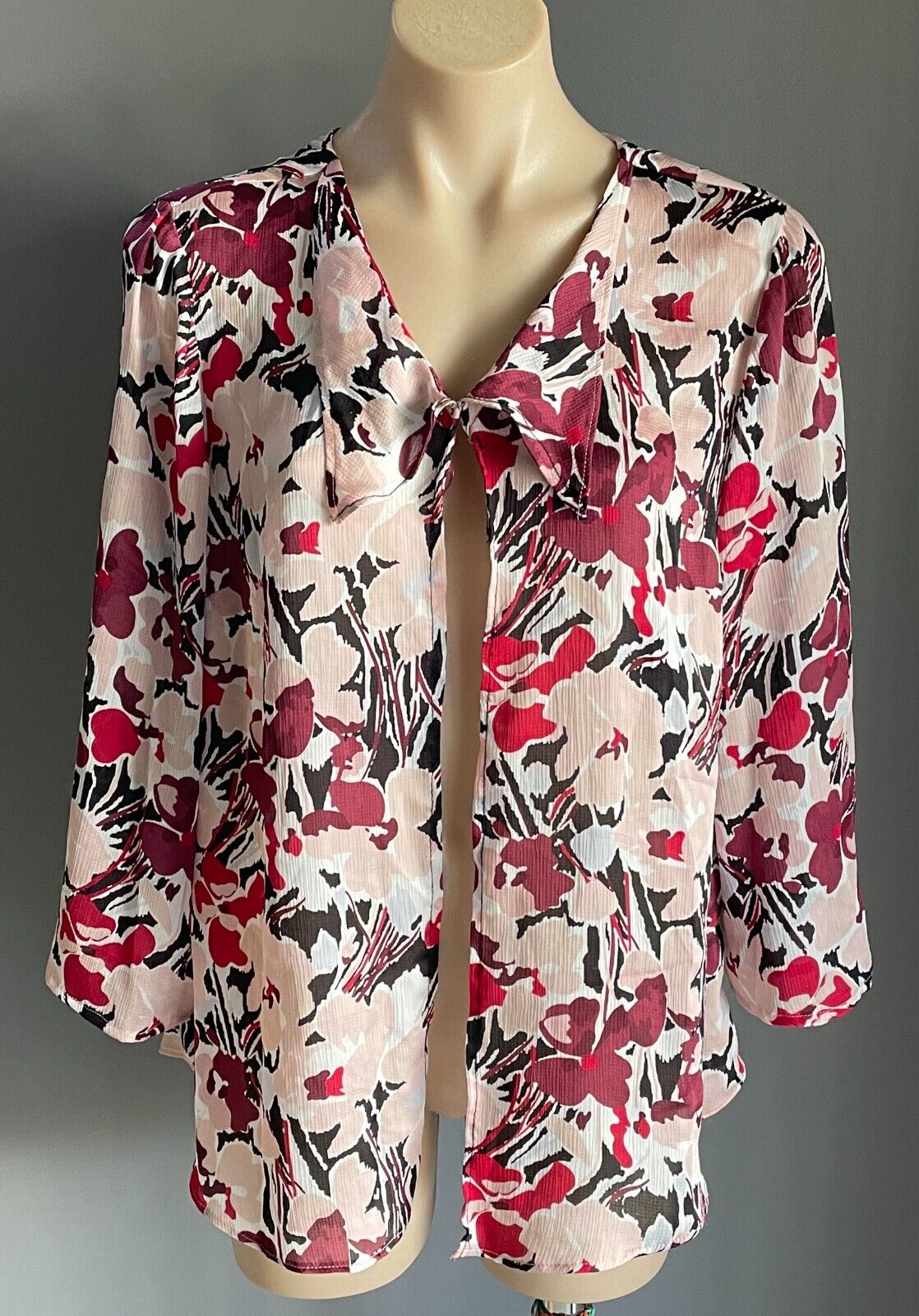SUZANNE GRAE 3/4 Sleeve Jacket Lightweight Multicolour Floral Print Size 14