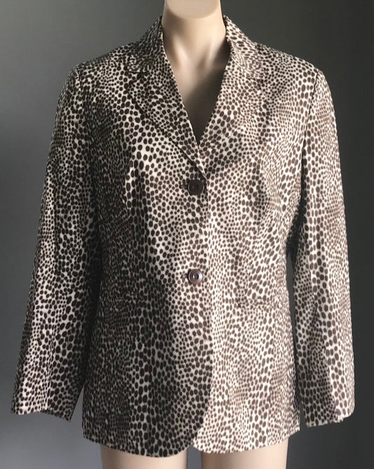 Retro OLSEN Jacket Brown & Cream Animal Print Blazer Cinched Back LadiesSize 14
