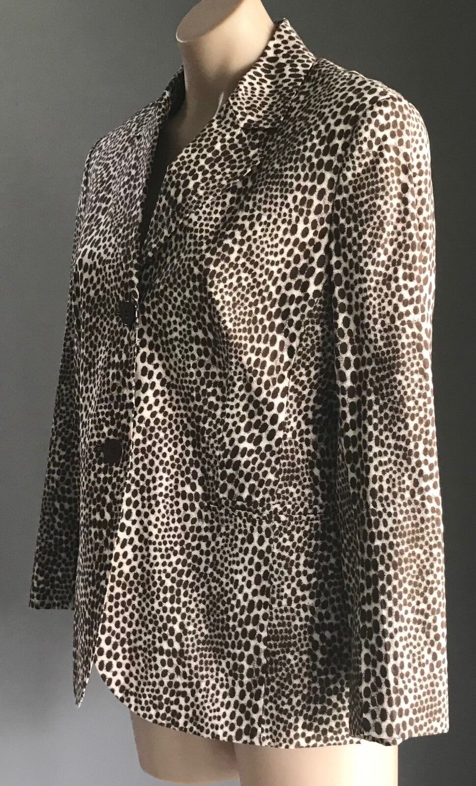 Retro OLSEN Jacket Brown & Cream Animal Print Blazer Cinched Back LadiesSize 14
