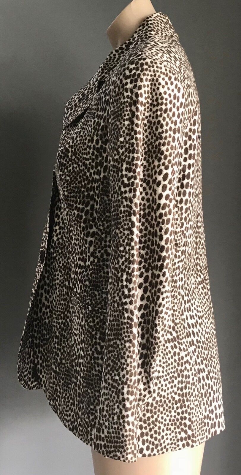 Retro OLSEN Jacket Brown & Cream Animal Print Blazer Cinched Back LadiesSize 14