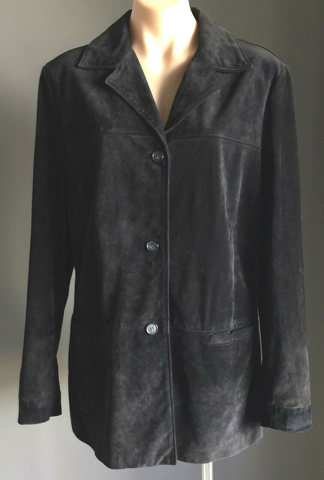 LAURA ASHLEY Jacket Suede Leather Black Coat Size L 14 Retro Vintage