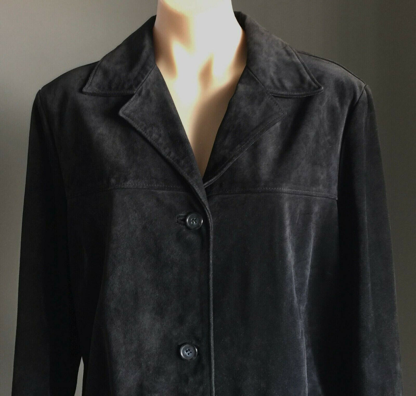 LAURA ASHLEY Jacket Suede Leather Black Coat Size L 14 Retro Vintage