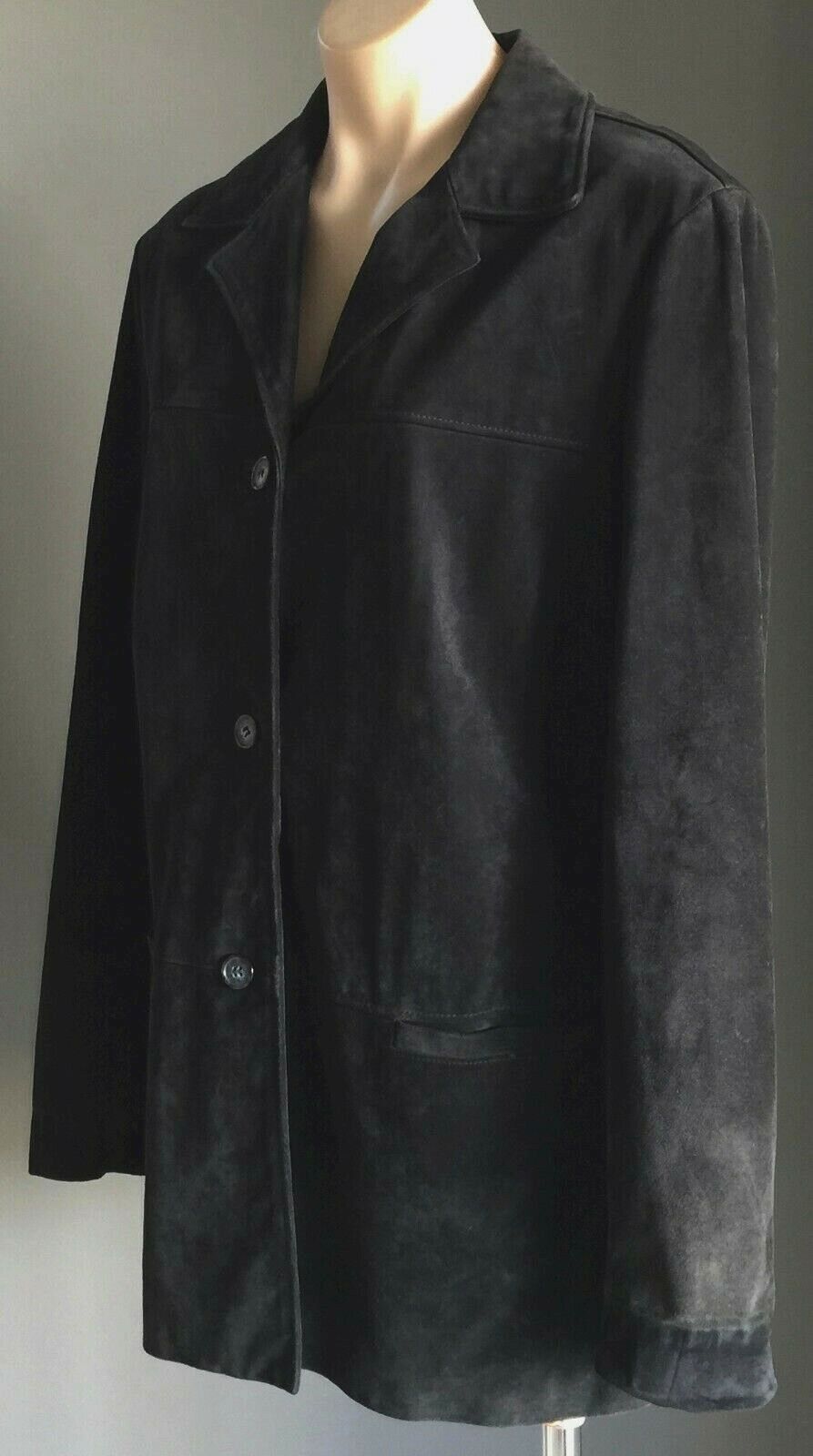 LAURA ASHLEY Jacket Suede Leather Black Coat Size L 14 Retro Vintage