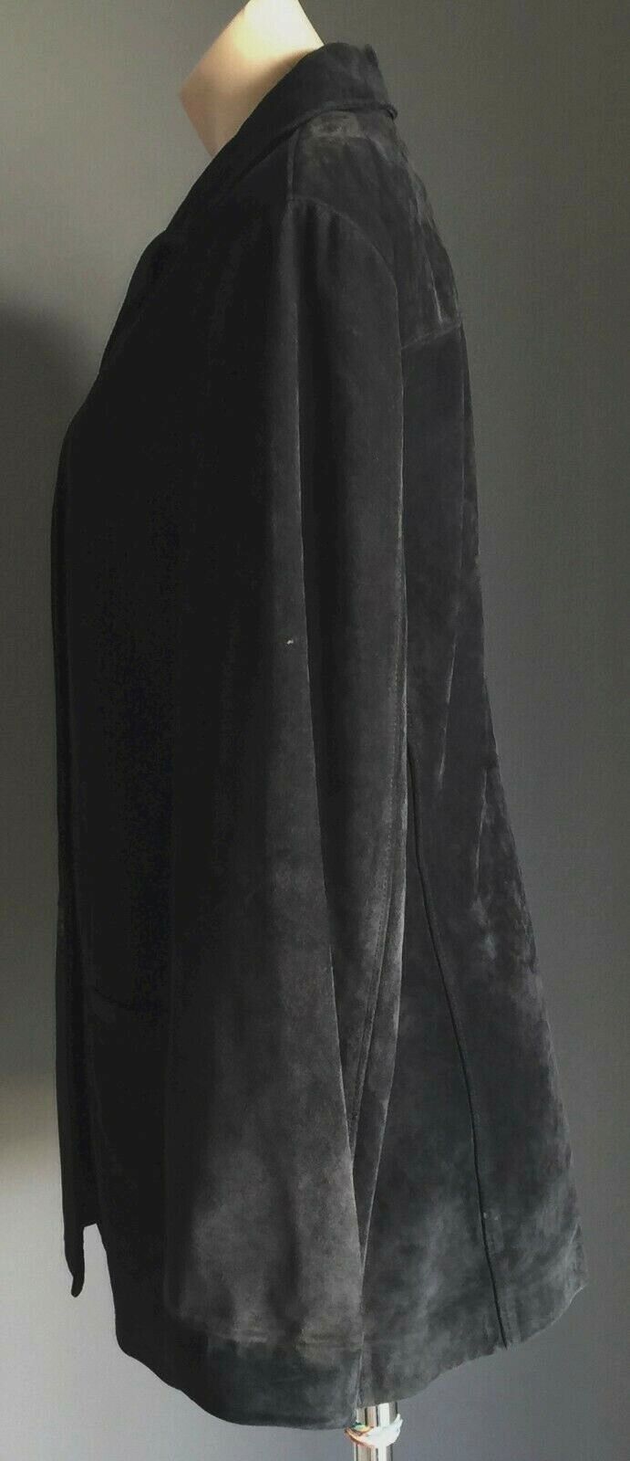 LAURA ASHLEY Jacket Suede Leather Black Coat Size L 14 Retro Vintage