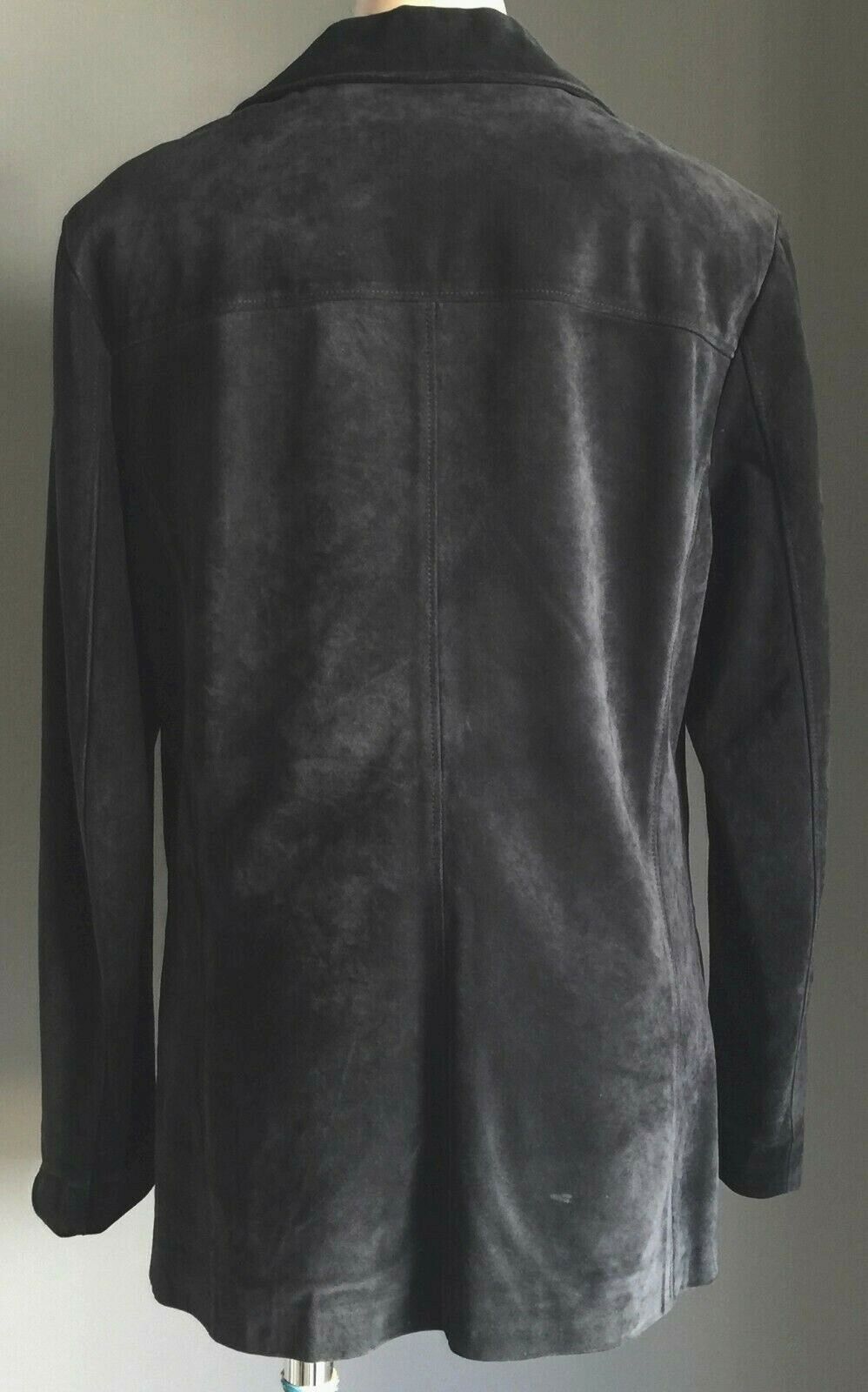 LAURA ASHLEY Jacket Suede Leather Black Coat Size L 14 Retro Vintage
