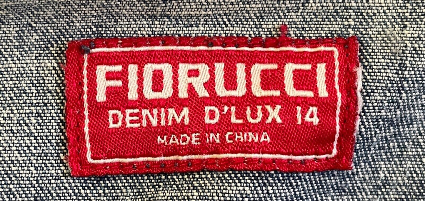 FIORUCCI Blue Denim Jacket Cropped Long Sleeve Fray Hem Edge Size 14