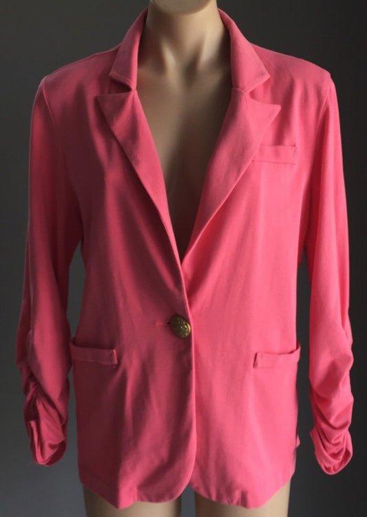 BLUEJADE Jacket Cotton Soft Coral Red Ruched Sleeve Ladies Size L 14