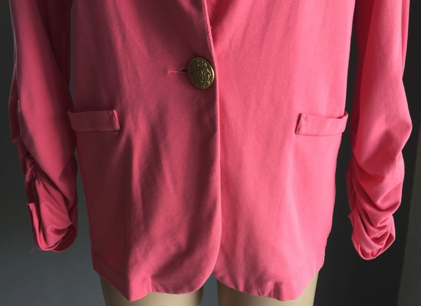 BLUEJADE Jacket Cotton Soft Coral Red Ruched Sleeve Ladies Size L 14