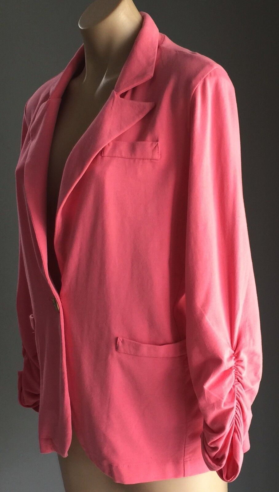 BLUEJADE Jacket Cotton Soft Coral Red Ruched Sleeve Ladies Size L 14