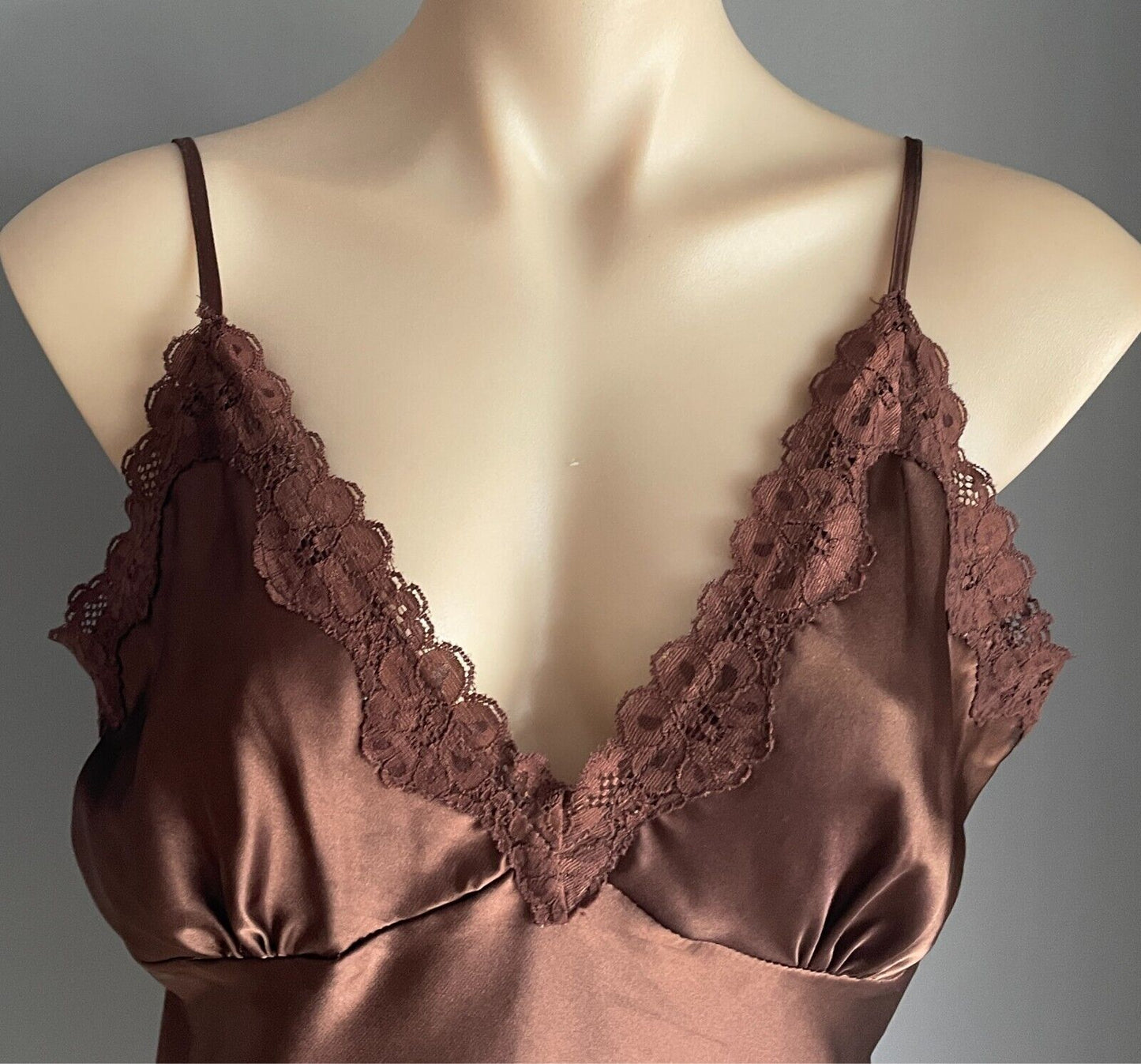 COVER GIRL Camisole Brown Size 14 Silky Satin Lace Adjustable Straps Cami Slip