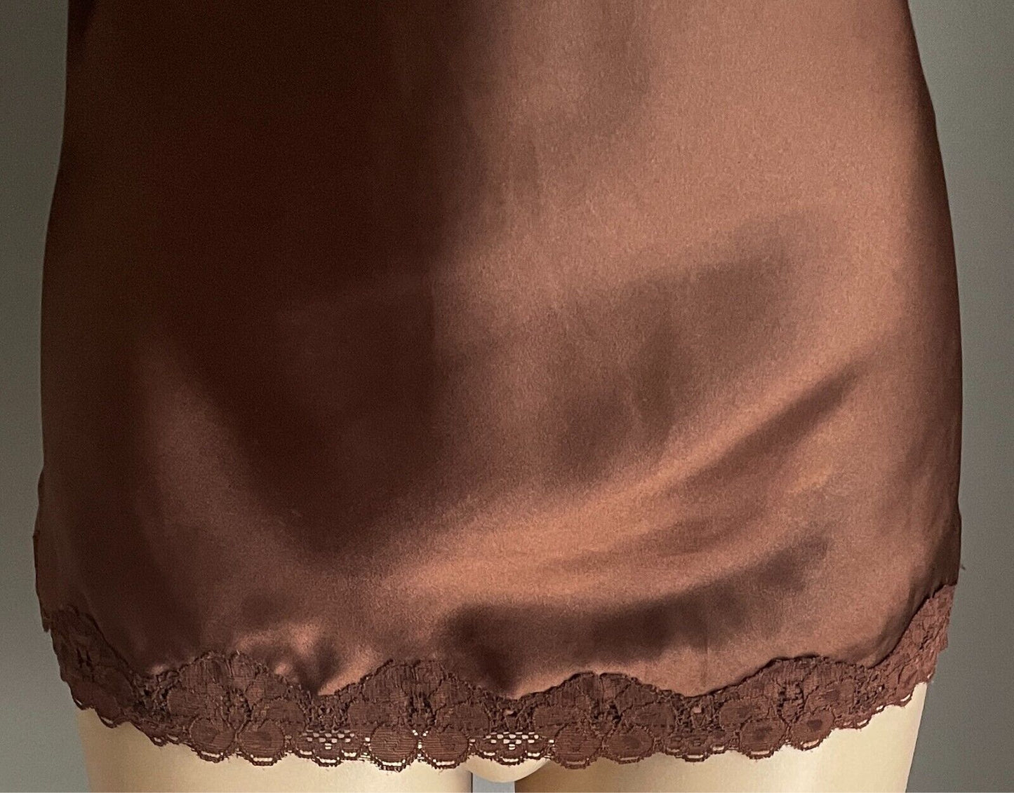 COVER GIRL Camisole Brown Size 14 Silky Satin Lace Adjustable Straps Cami Slip