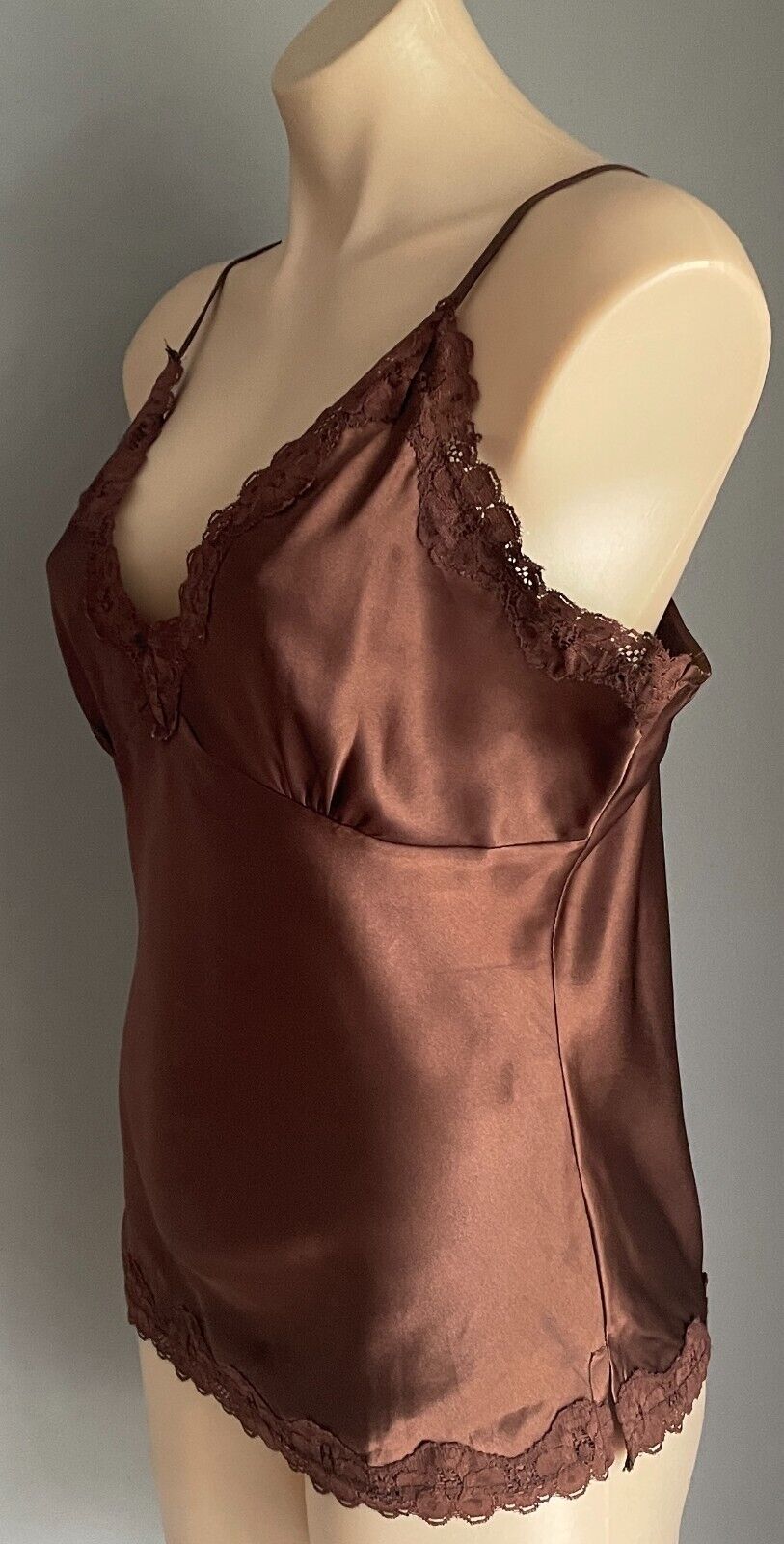 COVER GIRL Camisole Brown Size 14 Silky Satin Lace Adjustable Straps Cami Slip