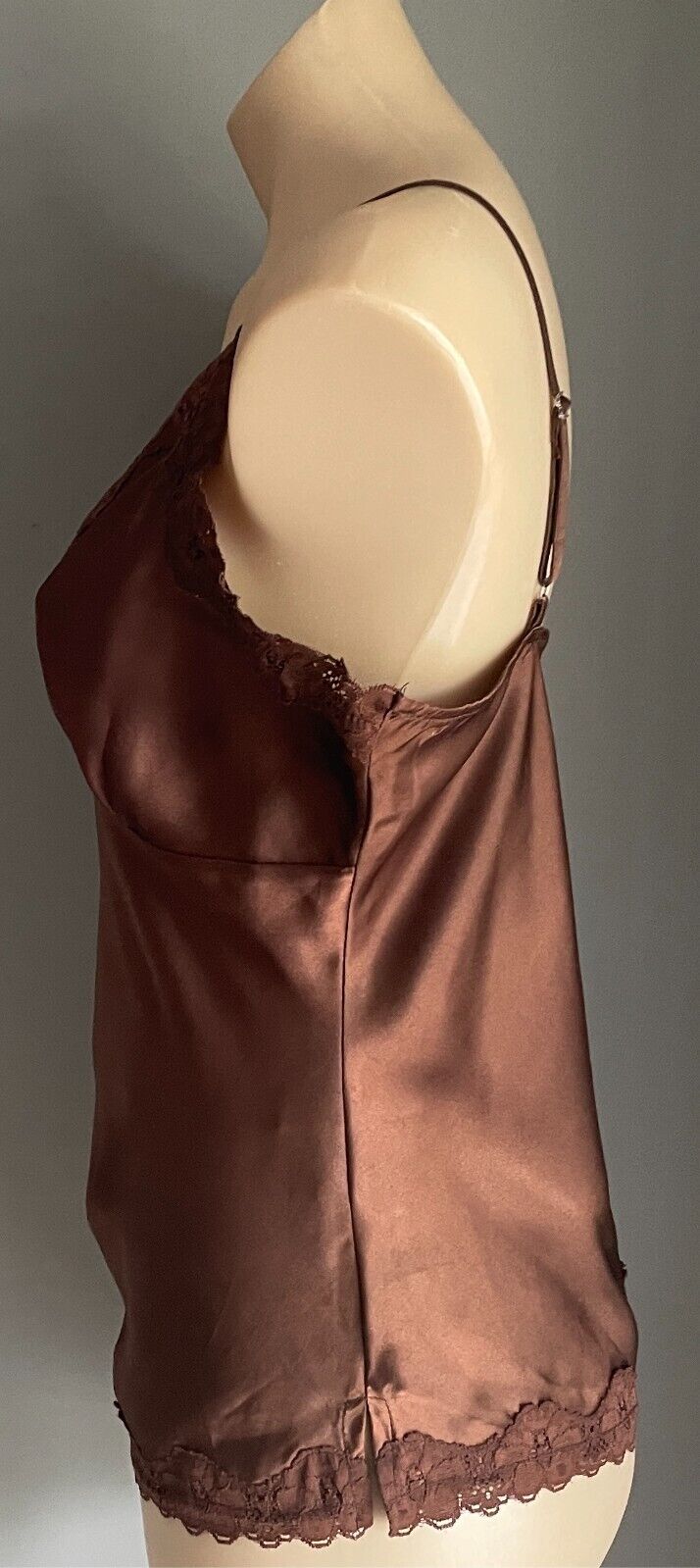 COVER GIRL Camisole Brown Size 14 Silky Satin Lace Adjustable Straps Cami Slip