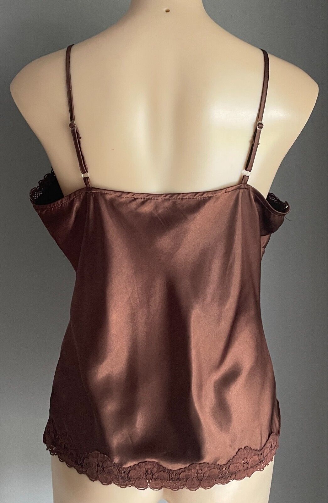 COVER GIRL Camisole Brown Size 14 Silky Satin Lace Adjustable Straps Cami Slip