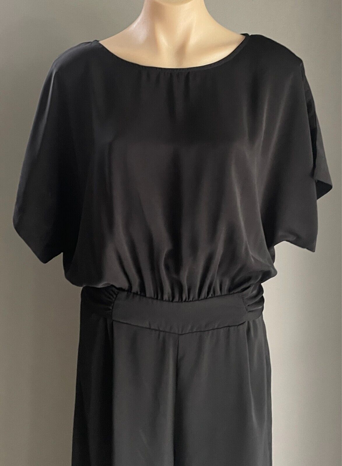 HERE COMES THE SUN Jumpsuit Black Short Sleeve Wide Leg Size 14 Tie Back Waist