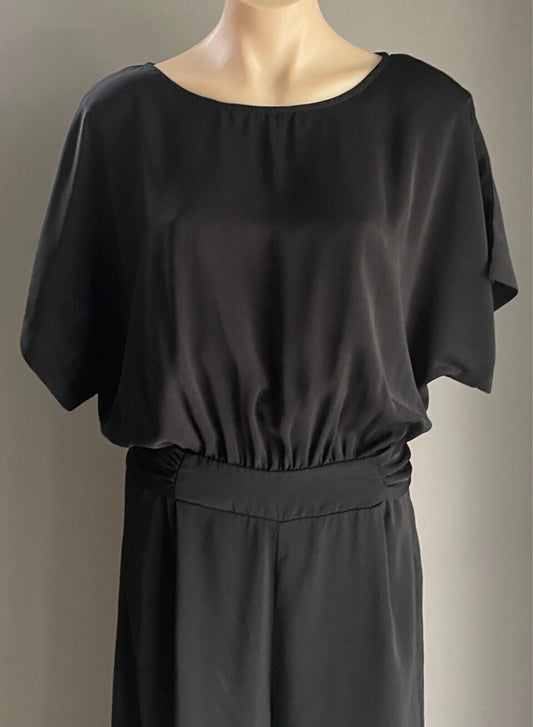 HERE COMES THE SUN Jumpsuit Black Short Sleeve Wide Leg Size 14 Tie Back Waist