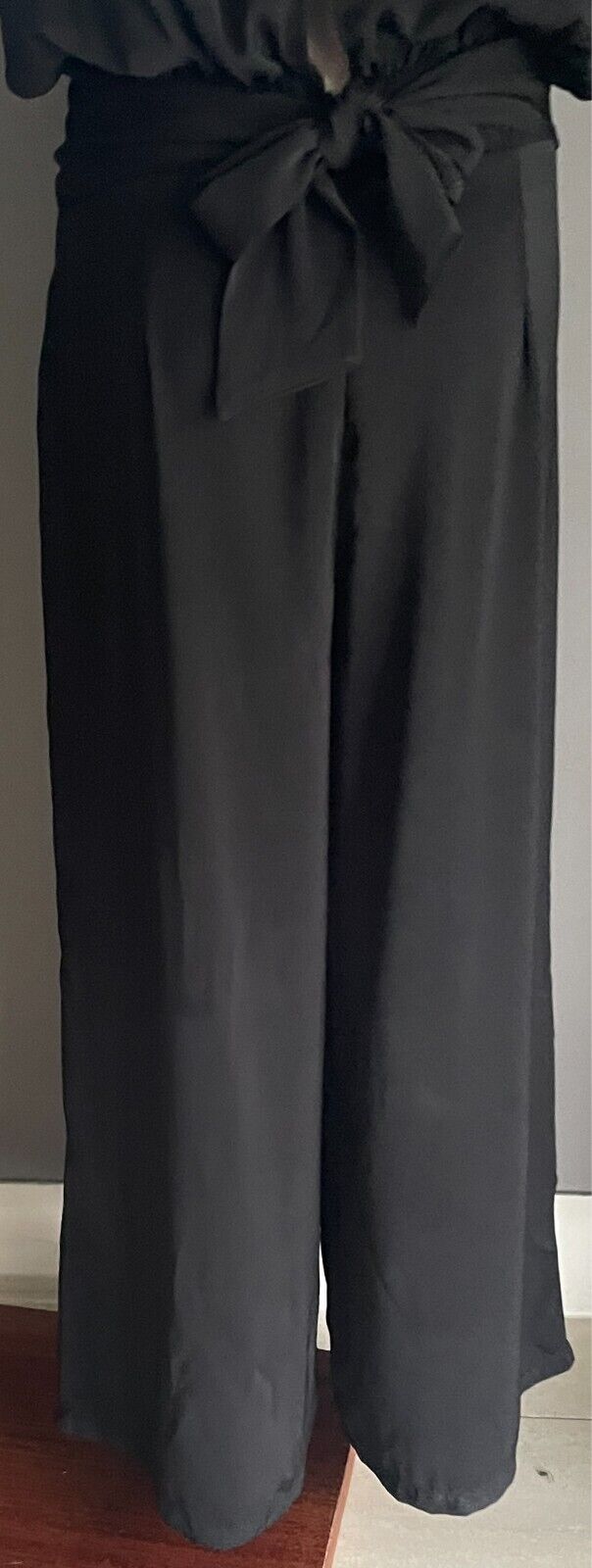 HERE COMES THE SUN Jumpsuit Black Short Sleeve Wide Leg Size 14 Tie Back Waist