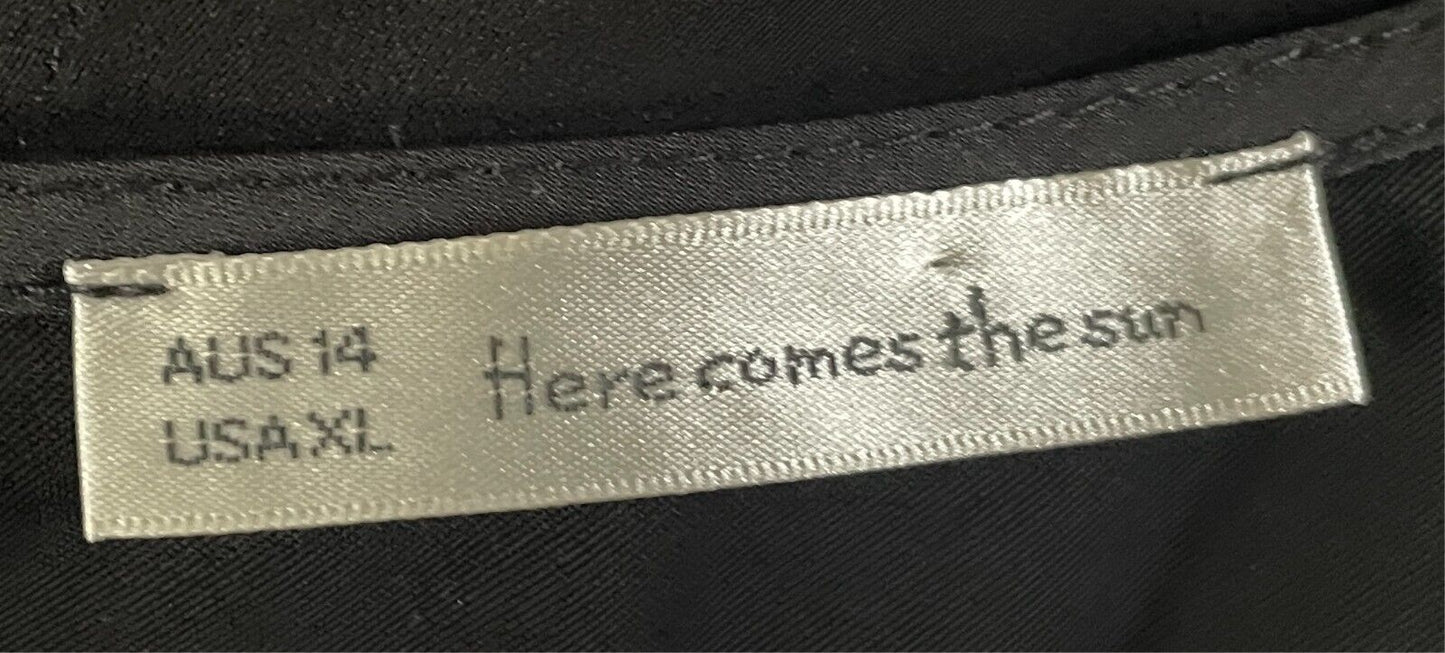 HERE COMES THE SUN Jumpsuit Black Short Sleeve Wide Leg Size 14 Tie Back Waist