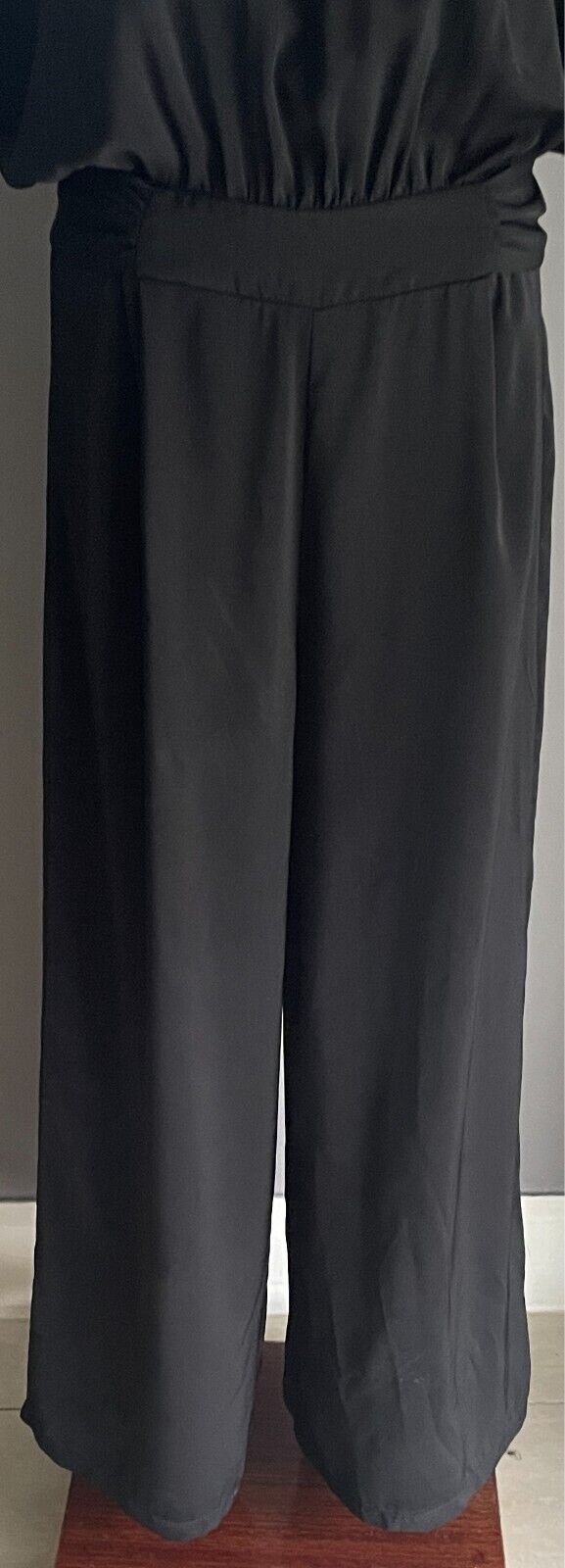 HERE COMES THE SUN Jumpsuit Black Short Sleeve Wide Leg Size 14 Tie Back Waist