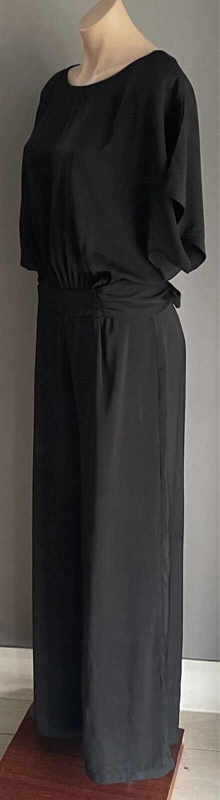 HERE COMES THE SUN Jumpsuit Black Short Sleeve Wide Leg Size 14 Tie Back Waist