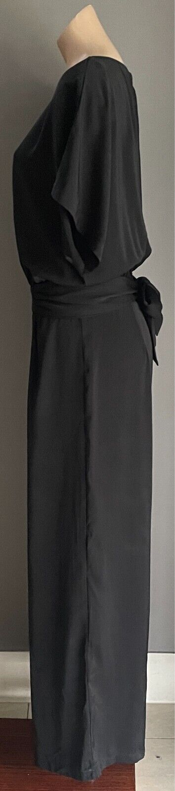 HERE COMES THE SUN Jumpsuit Black Short Sleeve Wide Leg Size 14 Tie Back Waist