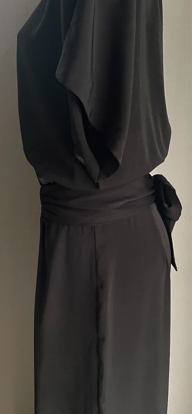 HERE COMES THE SUN Jumpsuit Black Short Sleeve Wide Leg Size 14 Tie Back Waist